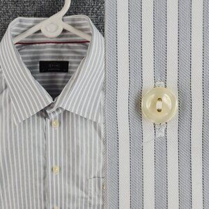 Eton 17 43 Silver Striped Long Sleeve Button Up Shirt Convertible Cuff Men Point